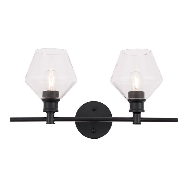 Living District Gene 2-Light Metal & Glass Wall Sconce in Black/Clear