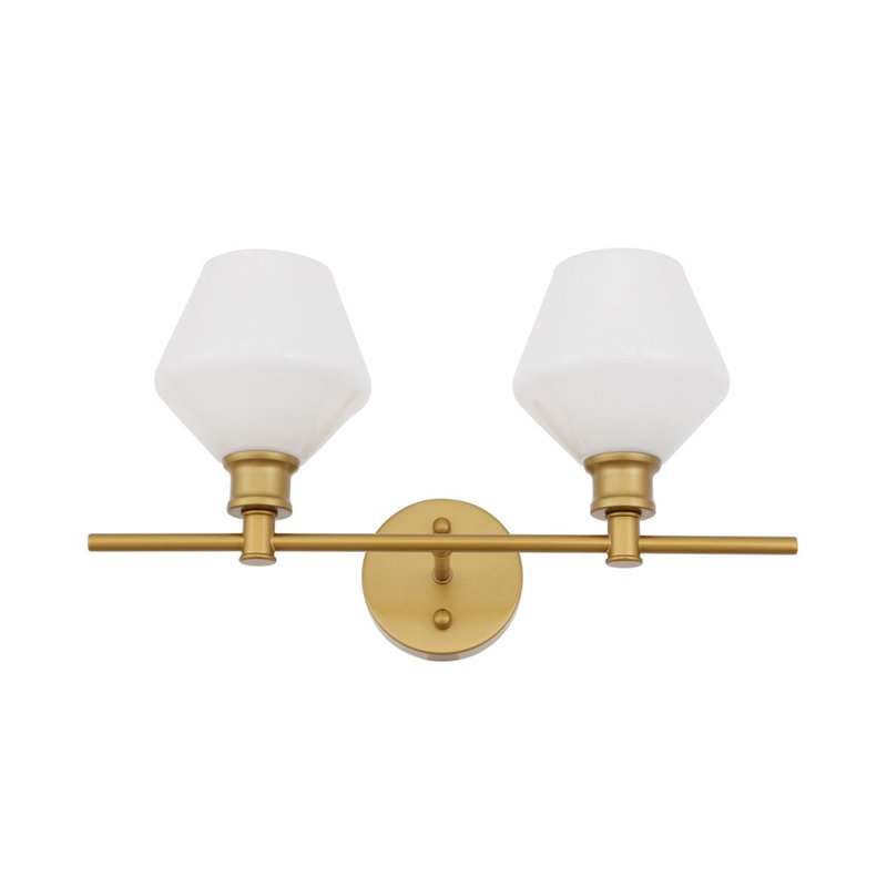 Living District Gene 2-Light Metal Wall Sconce in Brass and Frosted White