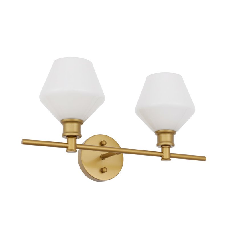 Living District Gene 2-Light Metal Wall Sconce in Brass and Frosted White