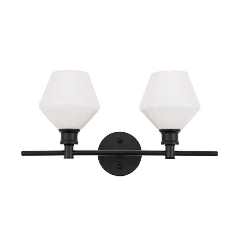 Living District Gene 2-Light Metal Wall Sconce in Black and Frosted White Glass