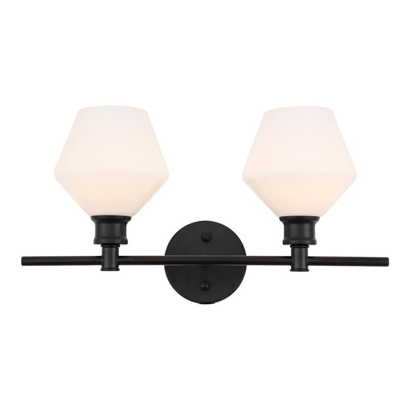 Living District Gene 2-Light Metal Wall Sconce in Black and Frosted White Glass