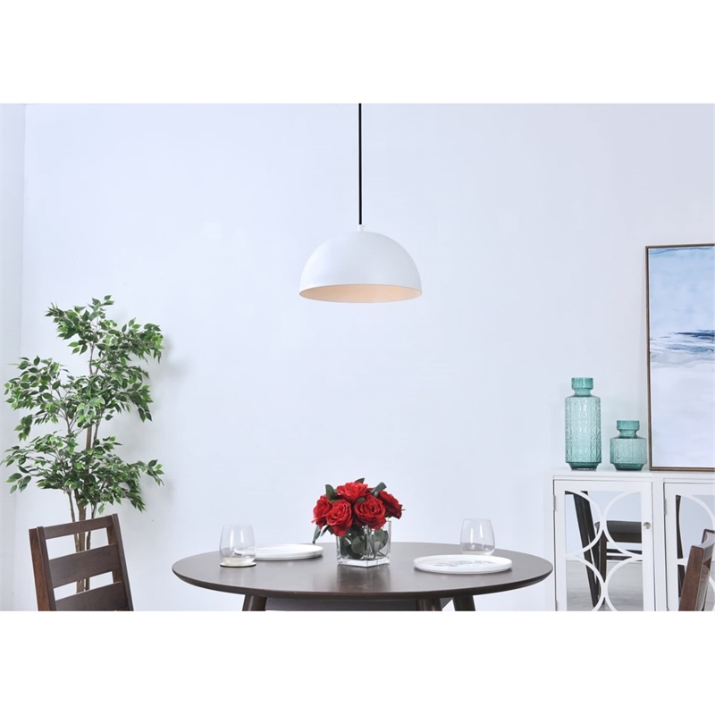 Living District Forte 1-Light Mid-Century Metal Pendant in White Finish