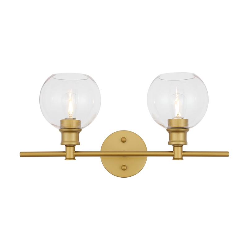 Living District Collier 2-Light Metal Wall Sconce in Brass and Clear Glass