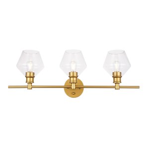 Living District Gene 3-Light Mid-Century Metal Wall Sconce in Brass and Clear