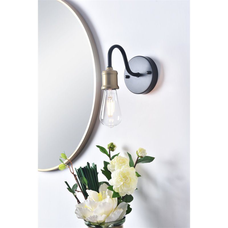 Living District Serif 1-Light Mid-Century Metal Wall Sconce in Brass and Black