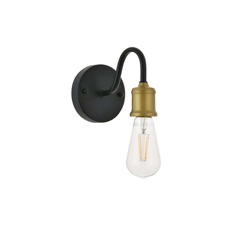 Living District Serif 1-Light Mid-Century Metal Wall Sconce in Brass and Black