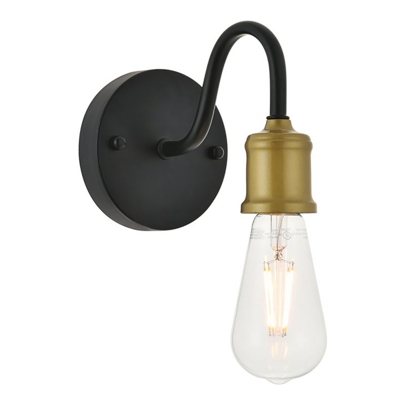 Living District Serif 1-Light Mid-Century Metal Wall Sconce in Brass and Black