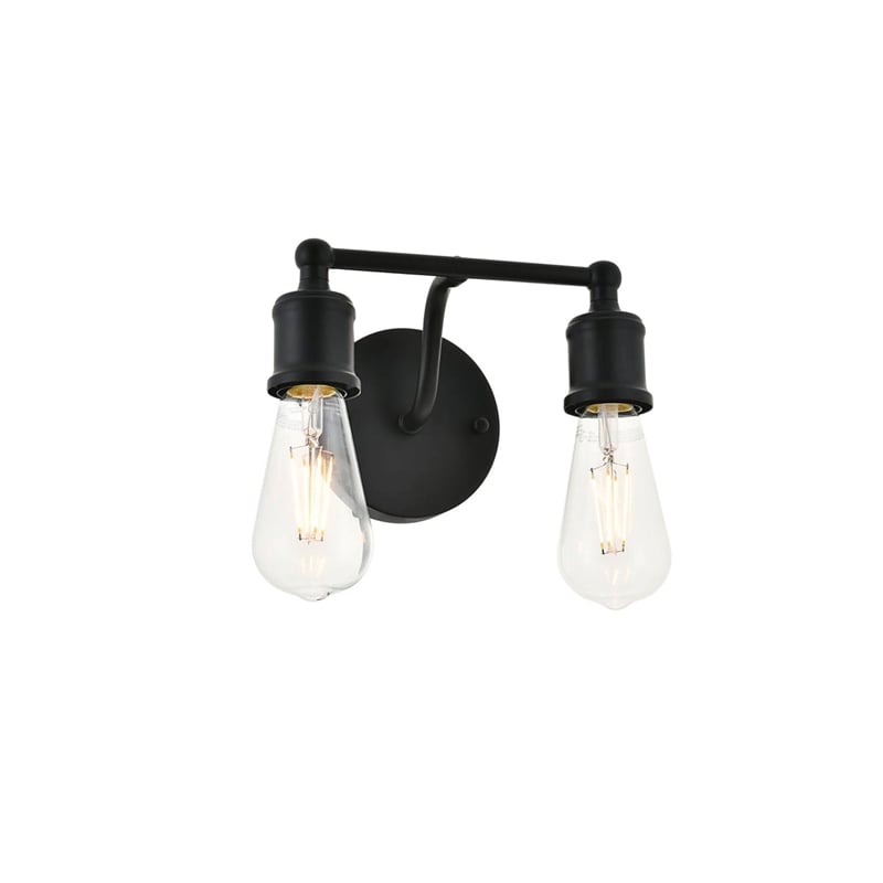 Living District Serif 2-Light Mid-Century Metal Wall Sconce in Black