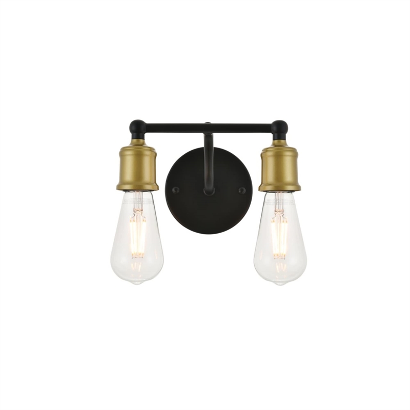 Living District Serif 2-Light Mid-Century Metal Wall Sconce in Brass and Black