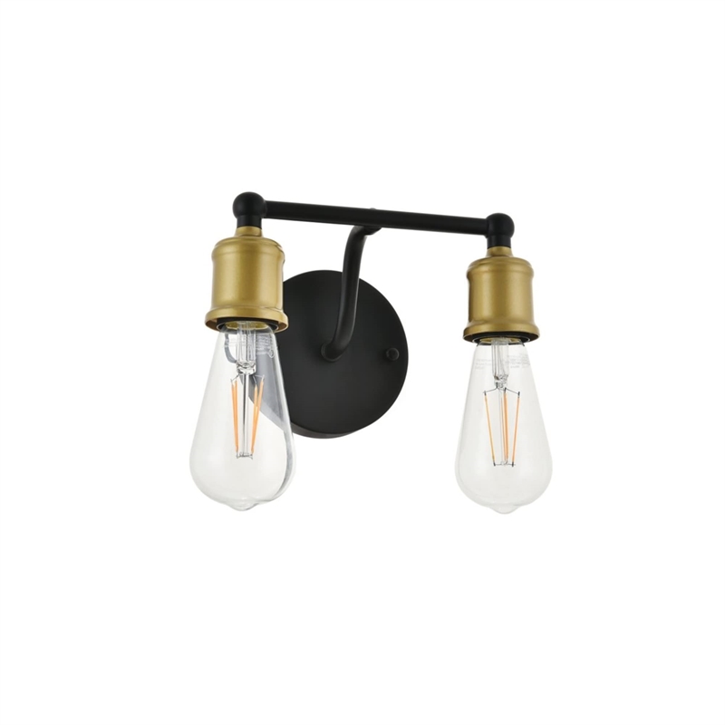 Living District Serif 2-Light Mid-Century Metal Wall Sconce in Brass and Black