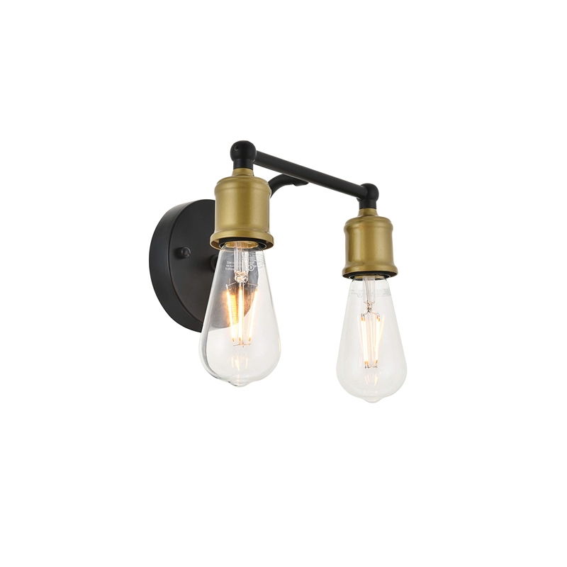 Living District Serif 2-Light Mid-Century Metal Wall Sconce in Brass and Black