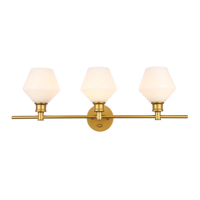 Living District Gene 3-Light Metal Wall Sconce in Brass and Frosted White Glass