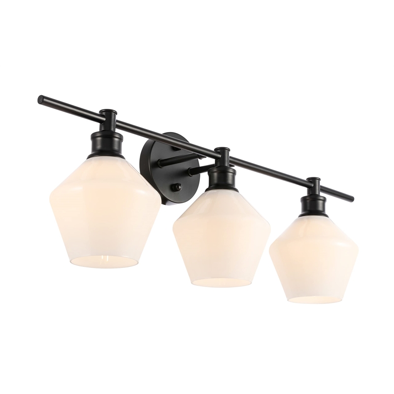 Living District Gene 3-Light Metal Wall Sconce in Black and Frosted White Glass