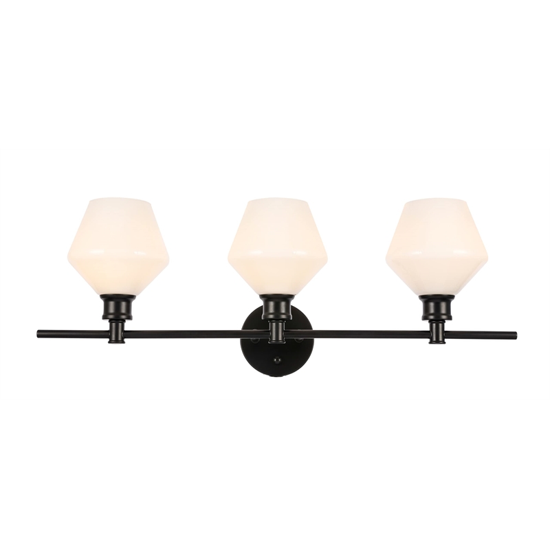Living District Gene 3-Light Metal Wall Sconce in Black and Frosted White Glass