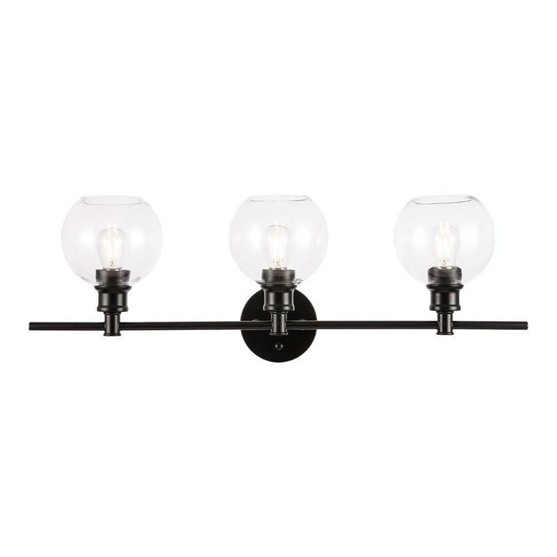 Living District Collier 3-Light Metal Wall Sconce in Black and Clear Glass