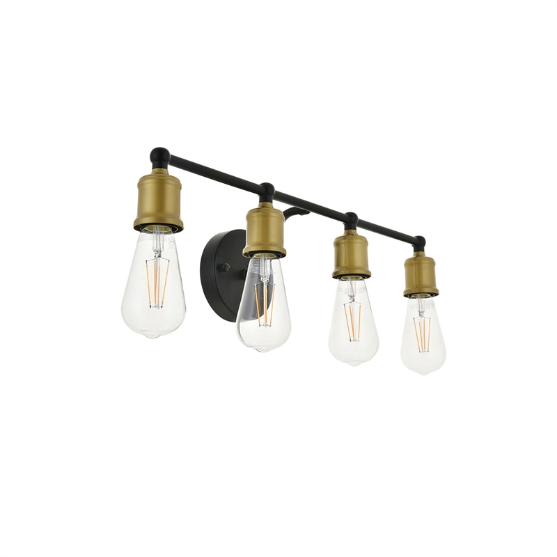 Living District Serif 4-Light Mid-Century Metal Wall Sconce in Brass and Black