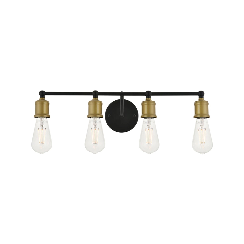 Living District Serif 4-Light Mid-Century Metal Wall Sconce in Brass and Black