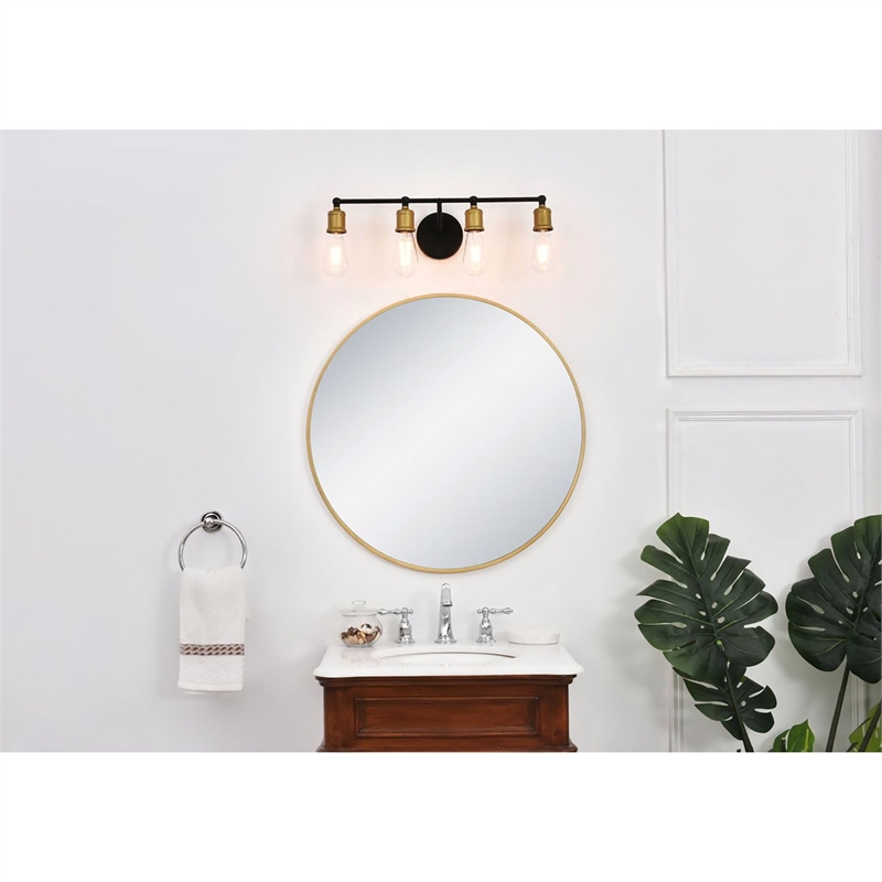 Living District Serif 4-Light Mid-Century Metal Wall Sconce in Brass and Black