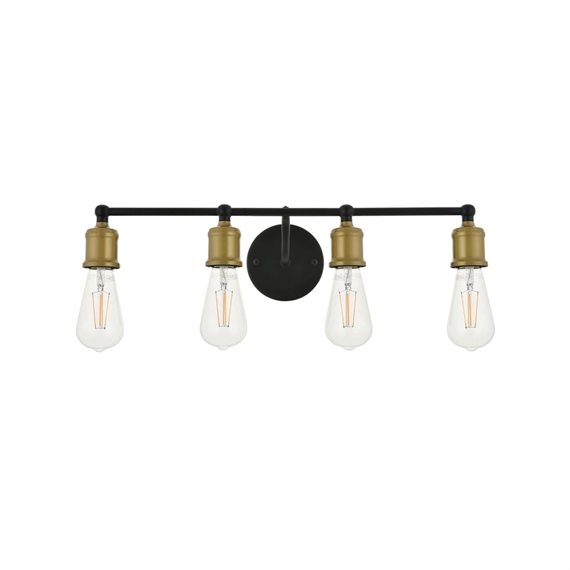 Living District Serif 4-Light Mid-Century Metal Wall Sconce in Brass and Black