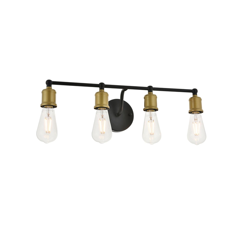 Living District Serif 4-Light Mid-Century Metal Wall Sconce in Brass and Black