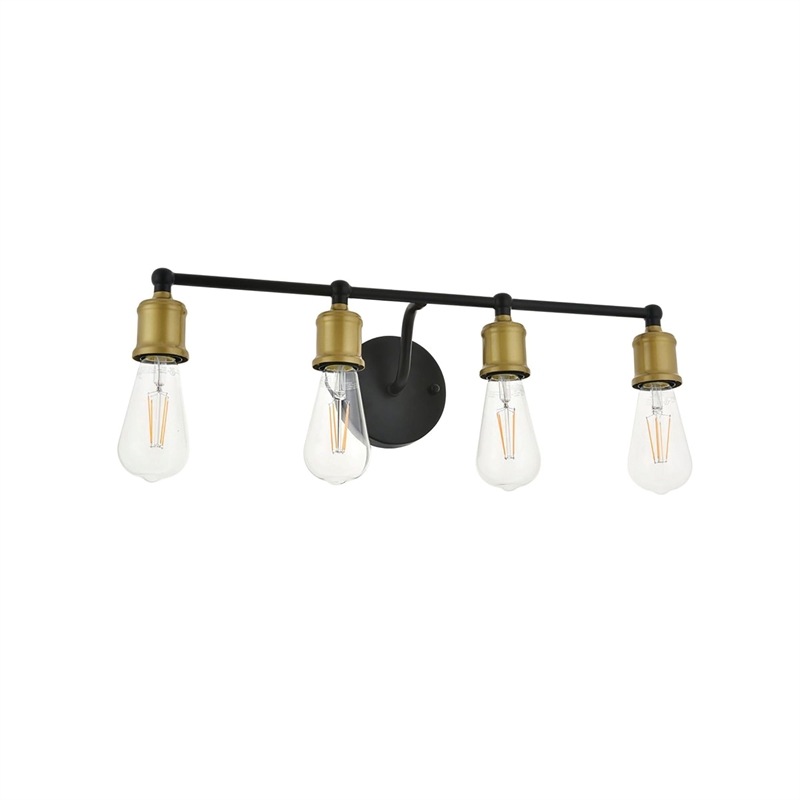 Living District Serif 4-Light Mid-Century Metal Wall Sconce in Brass and Black