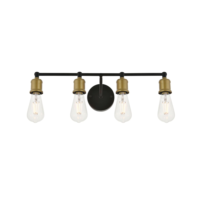 Living District Serif 4-Light Mid-Century Metal Wall Sconce in Brass and Black