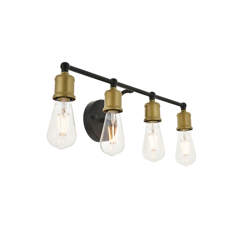 Living District Serif 4-Light Mid-Century Metal Wall Sconce in Brass and Black