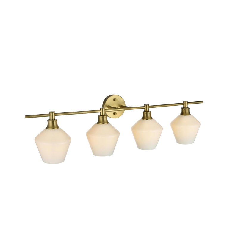Living District Gene 4-Light Metal Wall Sconce in Brass and Frosted White Glass