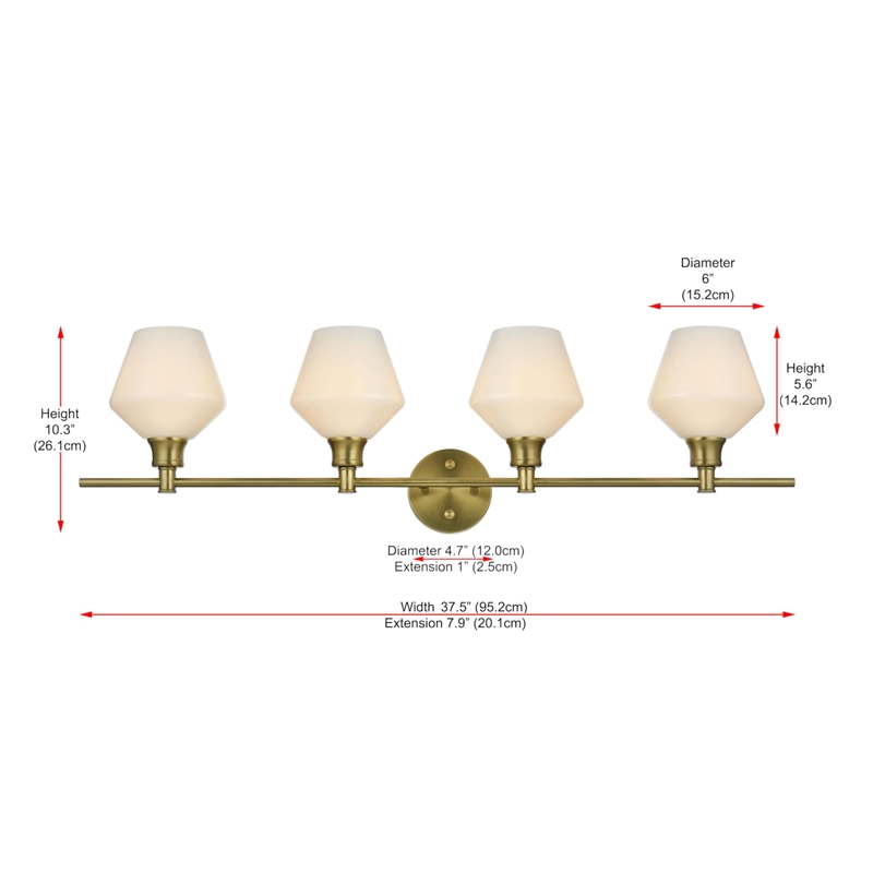 Living District Gene 4-Light Metal Wall Sconce in Brass and Frosted White Glass