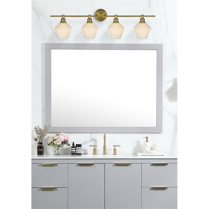 Living District Gene 4-Light Metal Wall Sconce in Brass and Frosted White Glass