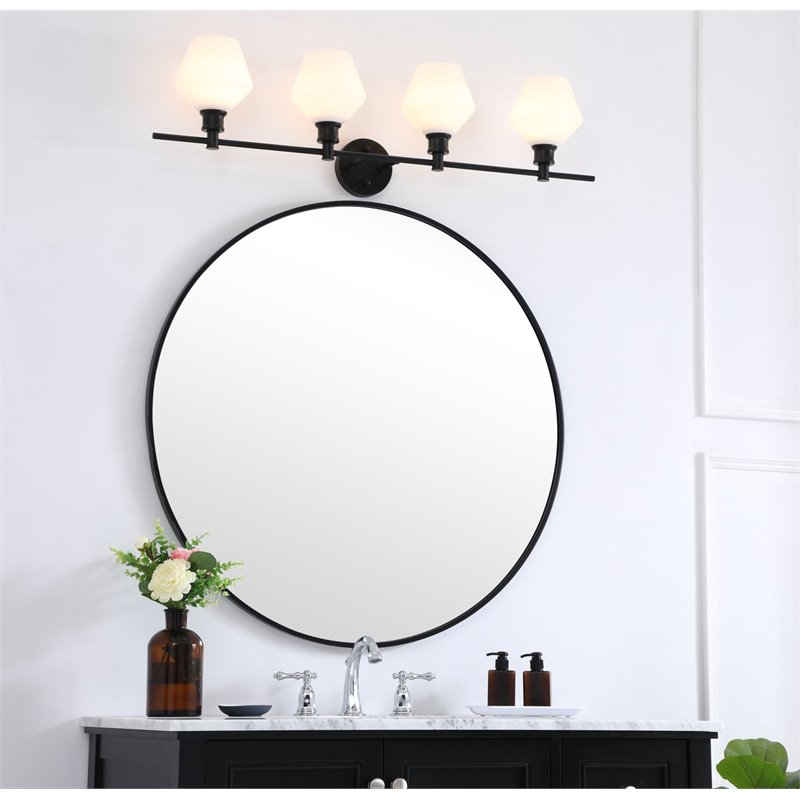 Living District Gene 4-Light Metal Wall Sconce in Black and Frosted White Glass