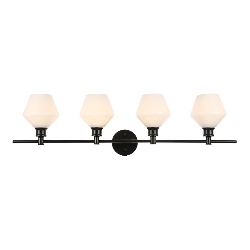 Living District Gene 4-Light Metal Wall Sconce in Black and Frosted White Glass