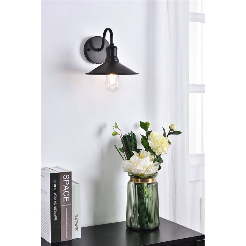 Living District Etude 1-Light Mid-Century Metal Wall Sconce in Black
