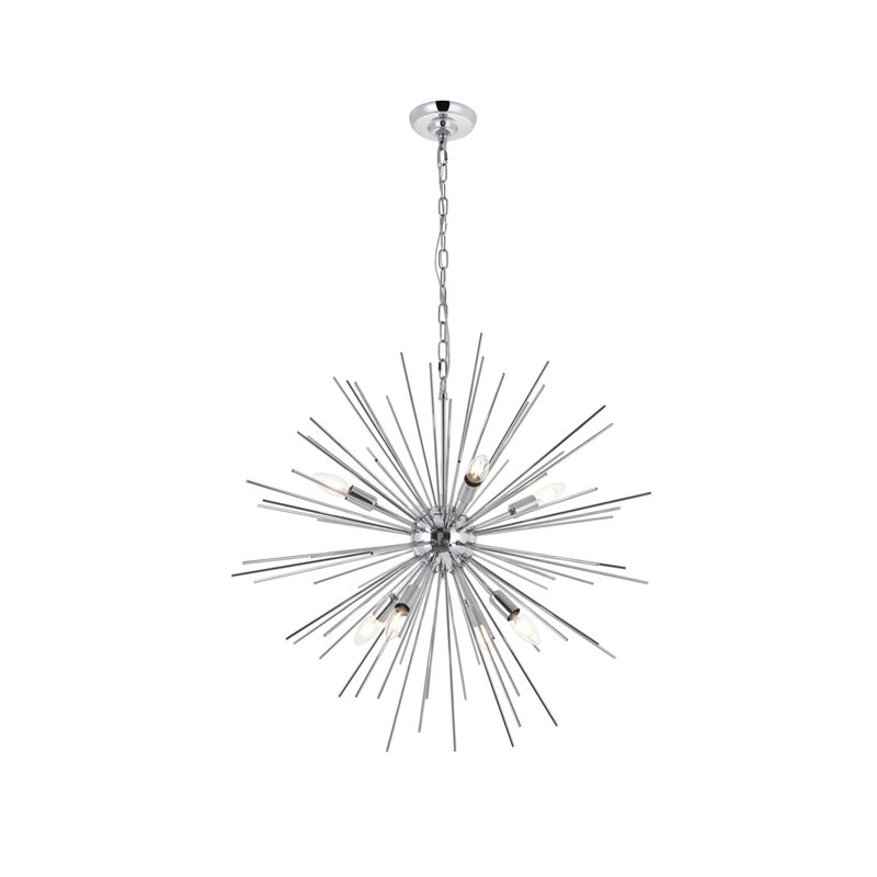 Living District Timber 8-Light Mid-Century Metal Pendant in Chrome