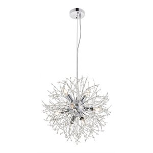 Living District Flores 8-Light Mid-Century Metal Pendant in Chrome and Clear