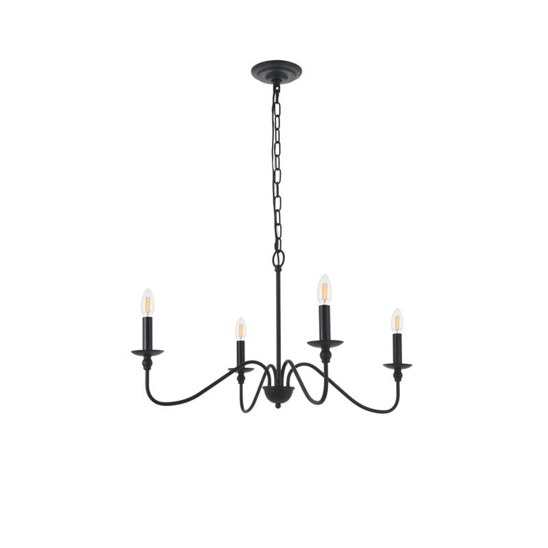 Living District Rohan 4-Light Mid-Century Metal Pendant in Matte Black