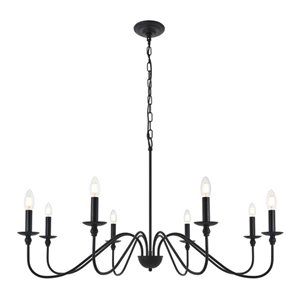 Living District Rohan 8-Light Mid-Century Metal Pendant in Matte Black
