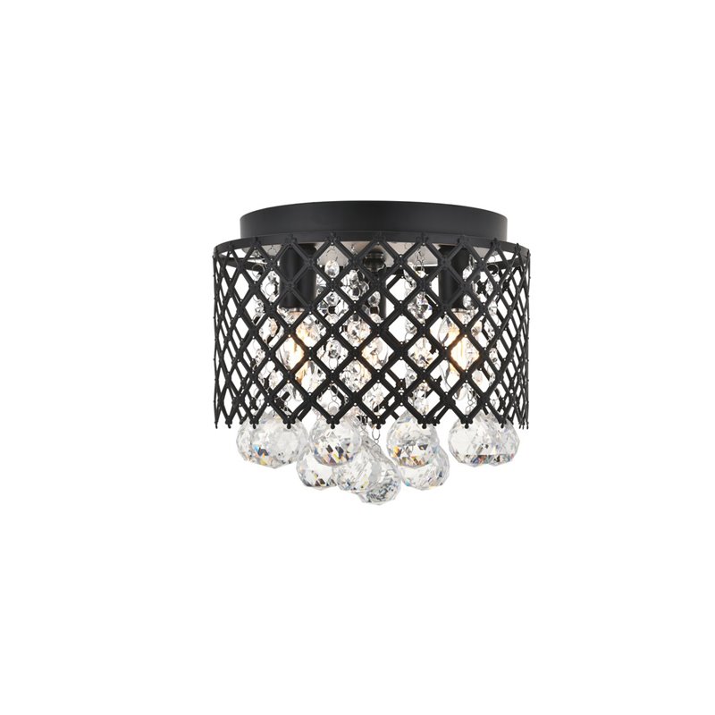Living District Tully 3-Light Mid-Century Metal Flush Mount in Matte Black/Clear