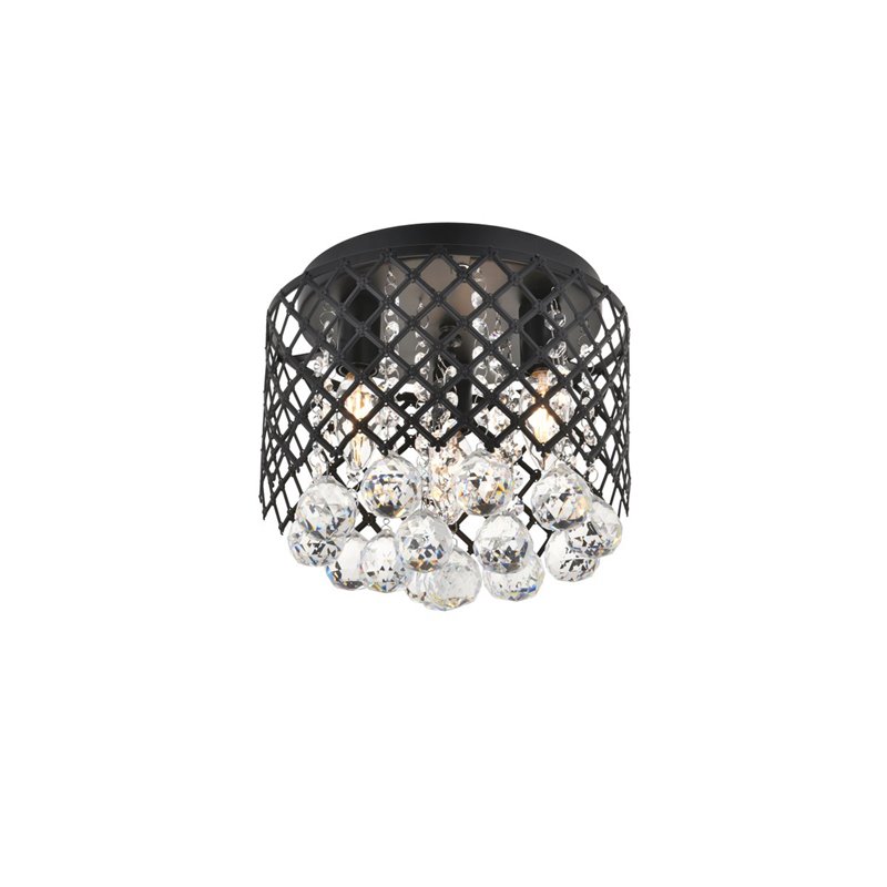 Living District Tully 3-Light Mid-Century Metal Flush Mount in Matte Black/Clear