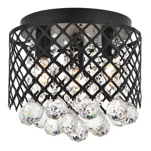 Living District Tully 3-Light Mid-Century Metal Flush Mount in Matte Black/Clear