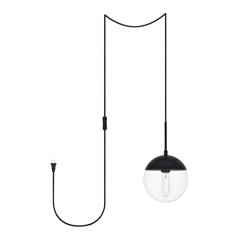 Living District Eclipse 1-Light Mid-Century Metal Pendant in Black and Clear
