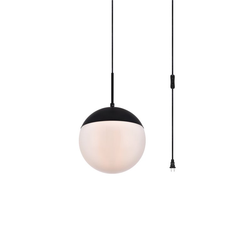 Living District Eclipse 1-Light Mid-Century Metal Pendant in Black and White