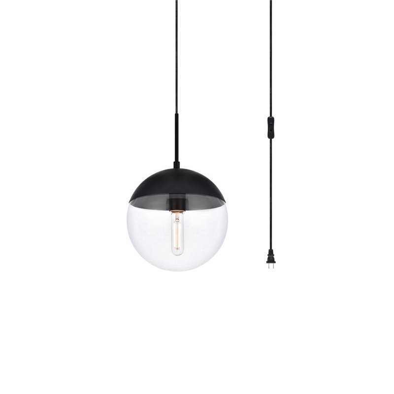 Living District Eclipse 1-Light Mid-Century Metal Pendant in Black and Clear