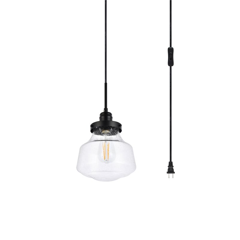 Living District Lyle 1-Light Mid-Century Metal Pendant in Black