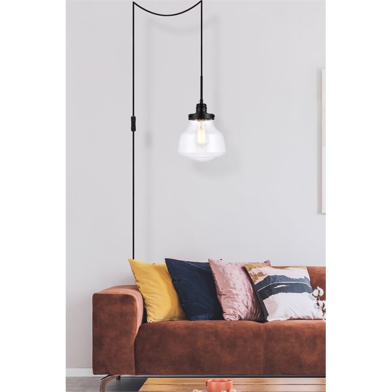 Living District Lyle 1-Light Mid-Century Metal Pendant in Black