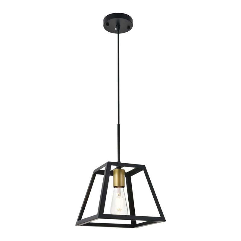 Living District Resolute 1-Light Mid-Century Metal Pendant in Brass and Black