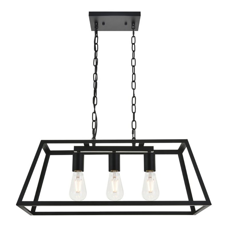 Living District Resolute 3-Light Mid-Century Metal Pendant in Black