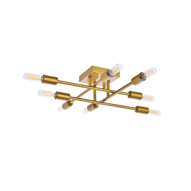 Living District Script 8-Light Mid-Century Metal Flush Mount in Brass