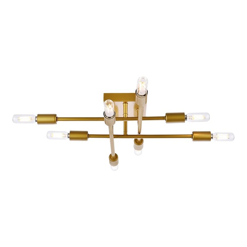 Living District Script 8-Light Mid-Century Metal Flush Mount in Brass