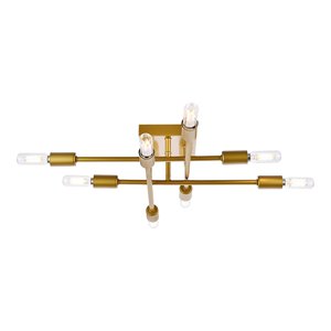 Living District Script 8-Light Mid-Century Metal Flush Mount in Brass